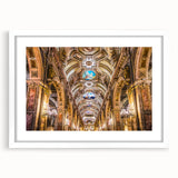 Abstract art print of Santiago, Chile skyline in muted earth tones on a framed white mat, ideal for dining room decor.