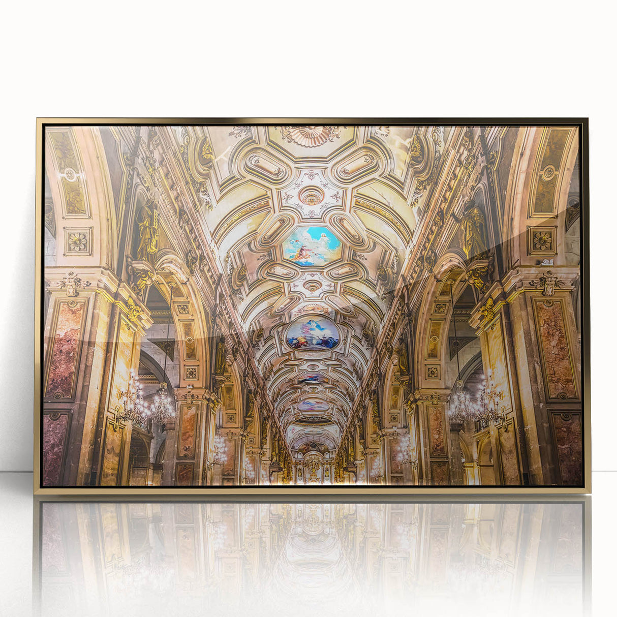 Framed acrylic print of Santiago, Chile skyline in muted earth tones, ideal for modern art wall decor.