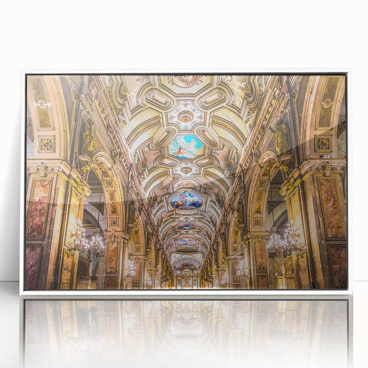 Framed acrylic print of Santiago, Chile skyline in muted earth tones, perfect for modern art wall decor.