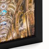 Extra large black wall art of Santiago, Chile skyline in vibrant colors on textured framed canvas.
