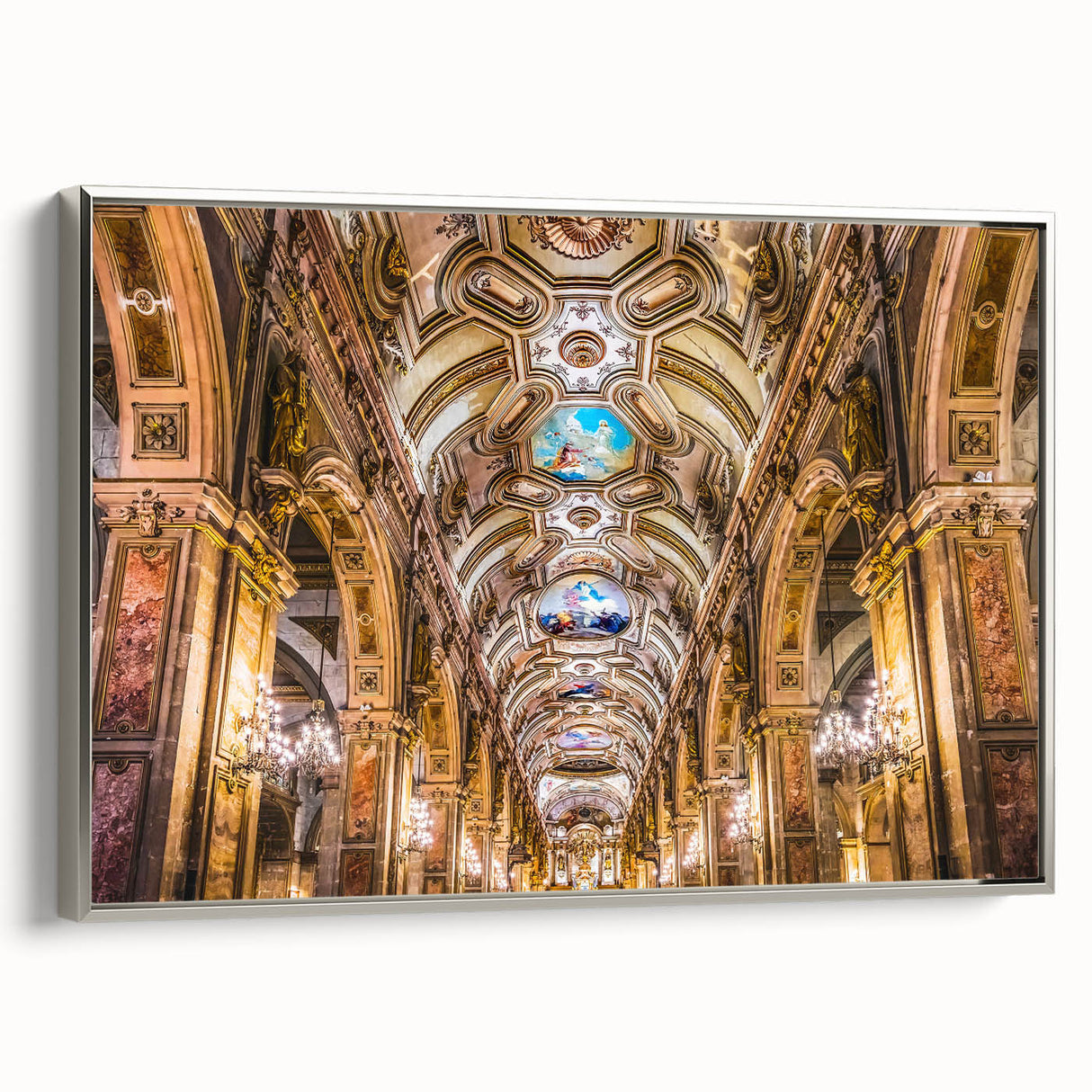 Framed canvas featuring a vintage-style landscape art painting of Santiago, Chile.