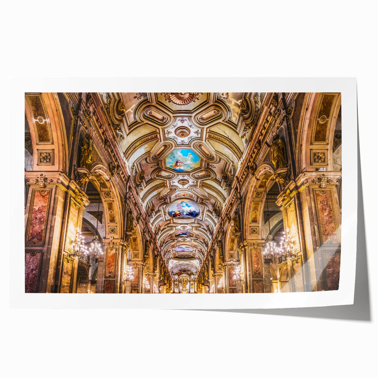Rolled print of Santiago, Chile skyline in muted earth tones, ideal for art wall dining room.