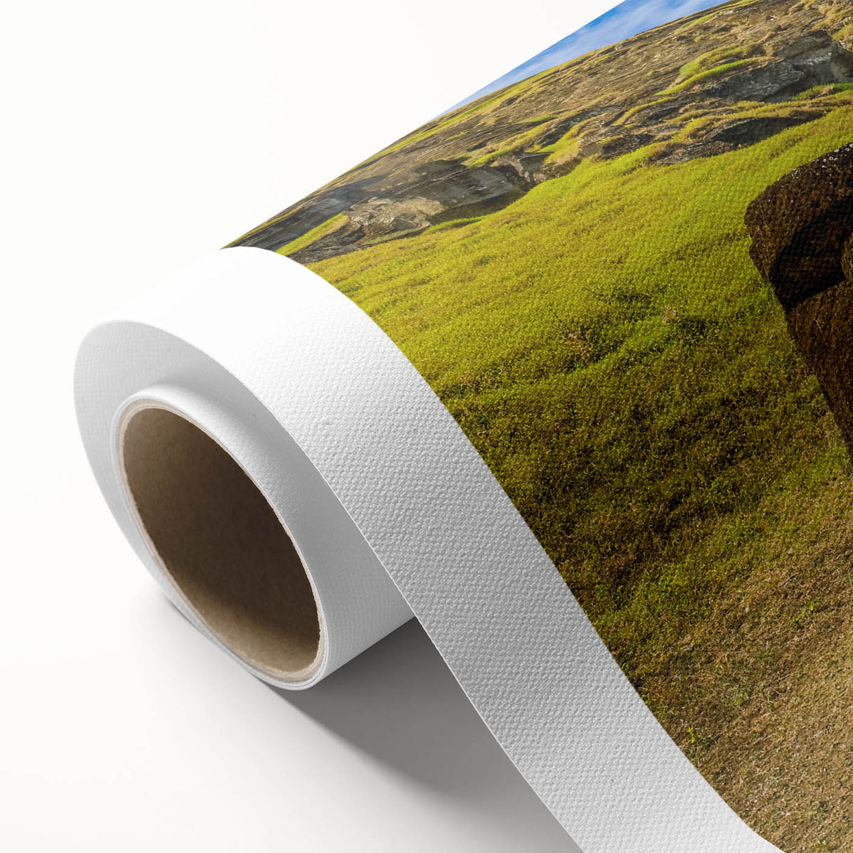 Art Deco style poster of a Chilean landscape in muted earth tones on rolled canvas, ideal for nursery wall art.