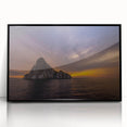 Large abstract wall art depicting a vibrant, colorful Galapagos scenery on a black framed acrylic.