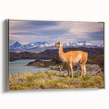 Framed canvas featuring a vintage-style landscape painting of a Peruvian scene with colorful art in muted earth tones.