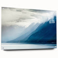 Acrylic print of a serene Alaskan landscape in cool blue and gray tones, suitable for bedroom or dining room decor.