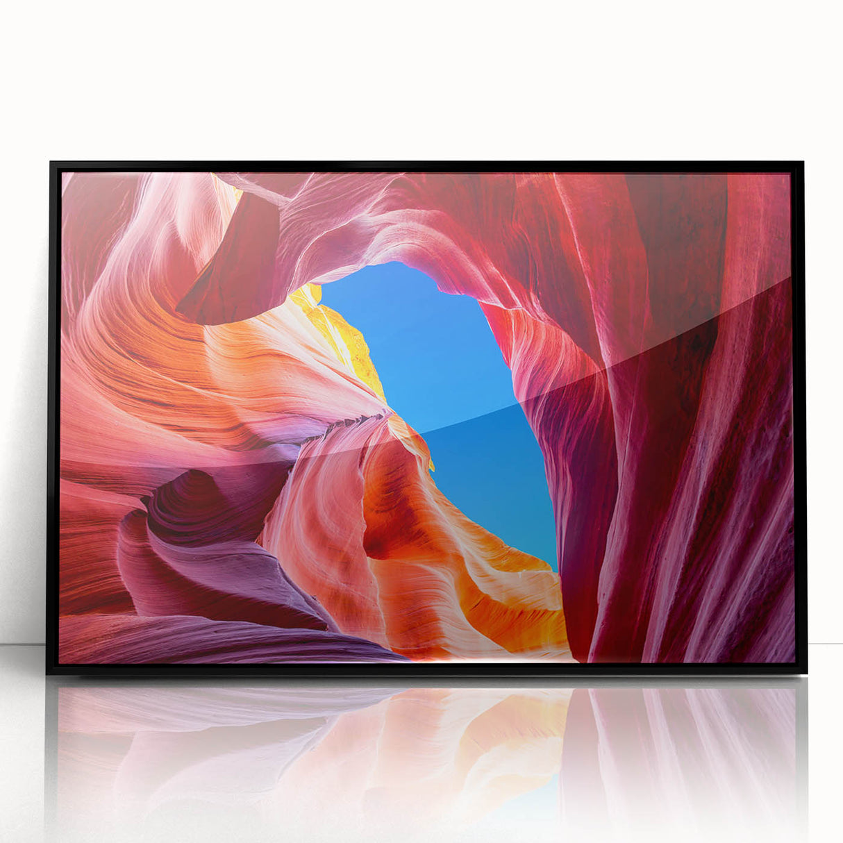Large abstract wall art depicting Arizona's Antelope Canyon in muted earth tones on a framed acrylic.