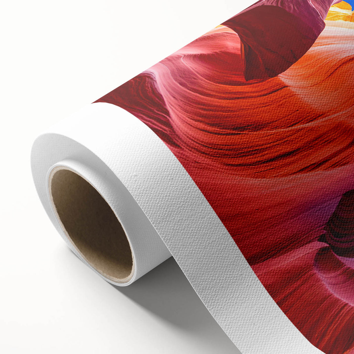 Art deco poster of Antelope Canyon in Arizona, with warm orange and red tones on rolled canvas, ideal for nursery wall art.
