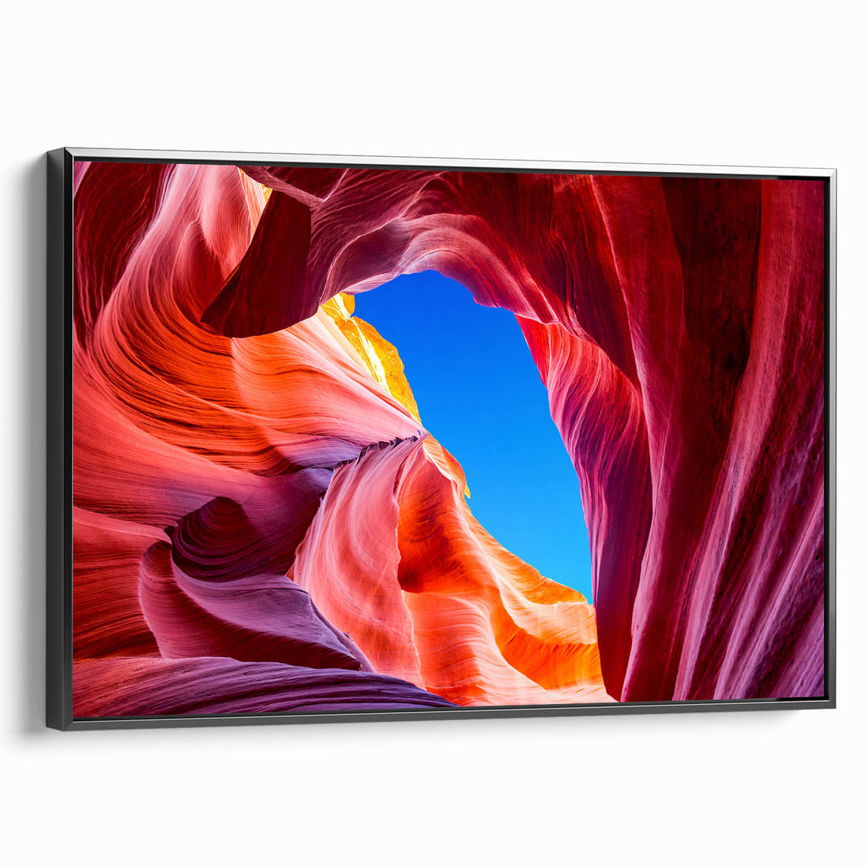 Black and white framed canvas of Antelope Canyon in Arizona, ideal for bedroom wall art.