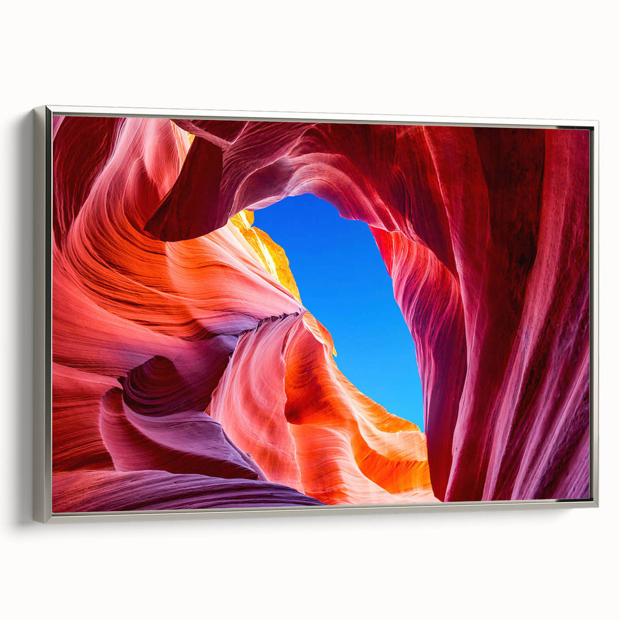 Landscape art painting of Antelope Canyon in Arizona on a framed canvas, featuring orange and red rock formations.