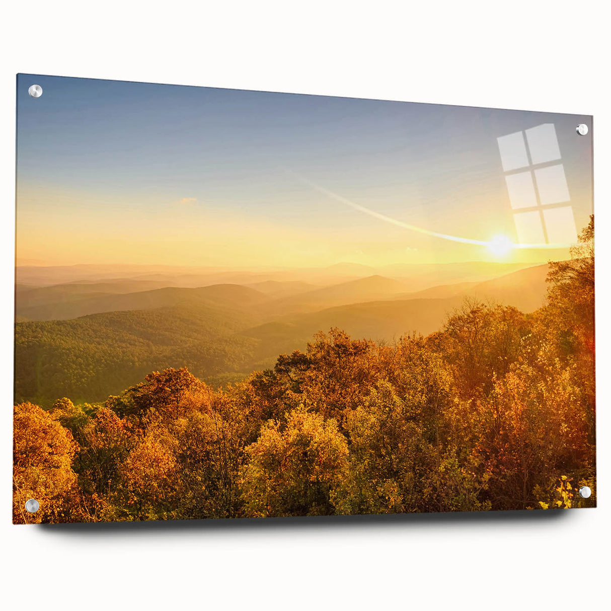 Large abstract wall art of Arkansas scenery on acrylic glass, with muted earth tones, ideal for dining room decor.