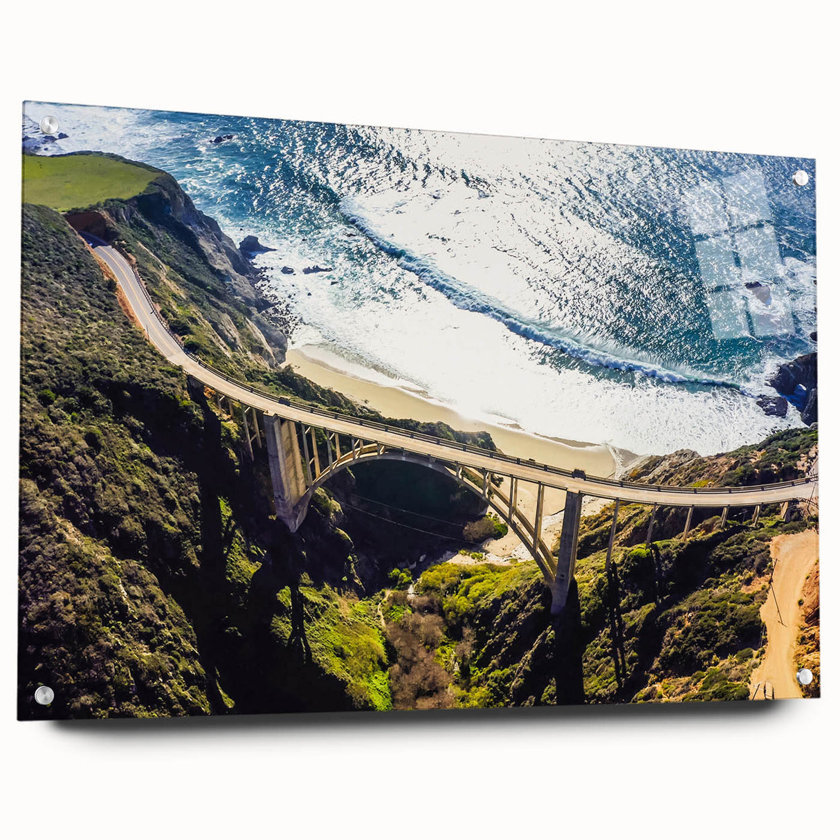 Acrylic print of Big Sur coastline in muted blue and gray tones, suitable for bedroom or dining room decor.