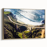 Framed canvas of Big Sur landscape in muted earth tones, ideal for bedroom wall art.