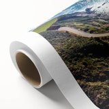 Art deco poster of Big Sur coastline in pastel shades on rolled canvas, ideal for nursery wall art.