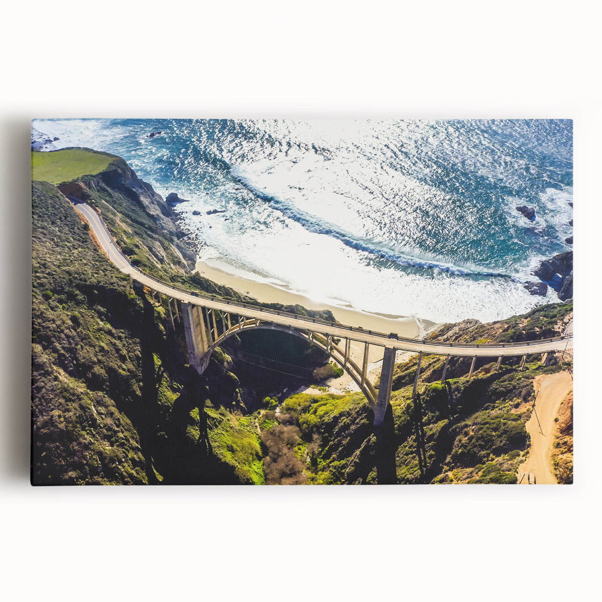 Black and white photograph of Big Sur coastline on large stretched canvas, suitable for kitchen art.