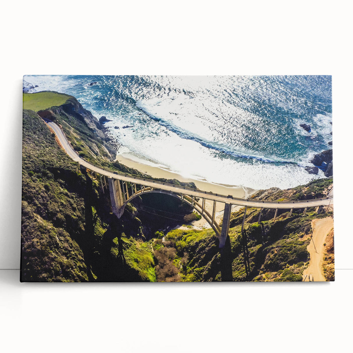 Black and white large art print of Big Sur on stretched canvas, ideal for kitchen wall art or bedroom ambiance.