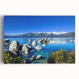 Black and white photo of Lake Tahoe on large stretched canvas, ideal for kitchen wall art.