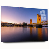 Large abstract depiction of Sacramento on acrylic glass, featuring earthy green and blue tones.