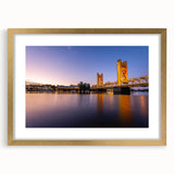 Extra large abstract art print of Sacramento scenery in textured gold frame, ideal for living room decor.