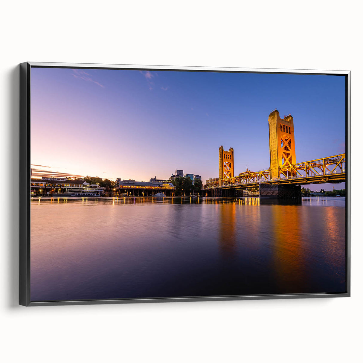 Black and white landscape art painting of Sacramento on framed canvas, suitable for bedroom wall decor.