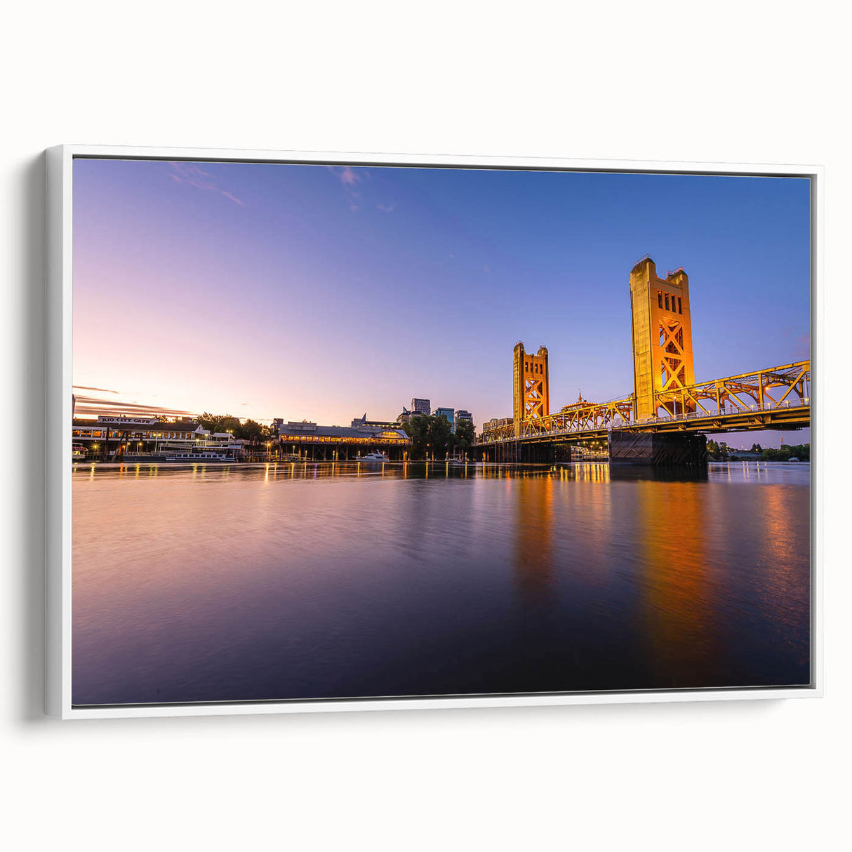 Vintage poster art of Sacramento scenery on framed canvas, featuring a colorful palette, ideal for living room decor.