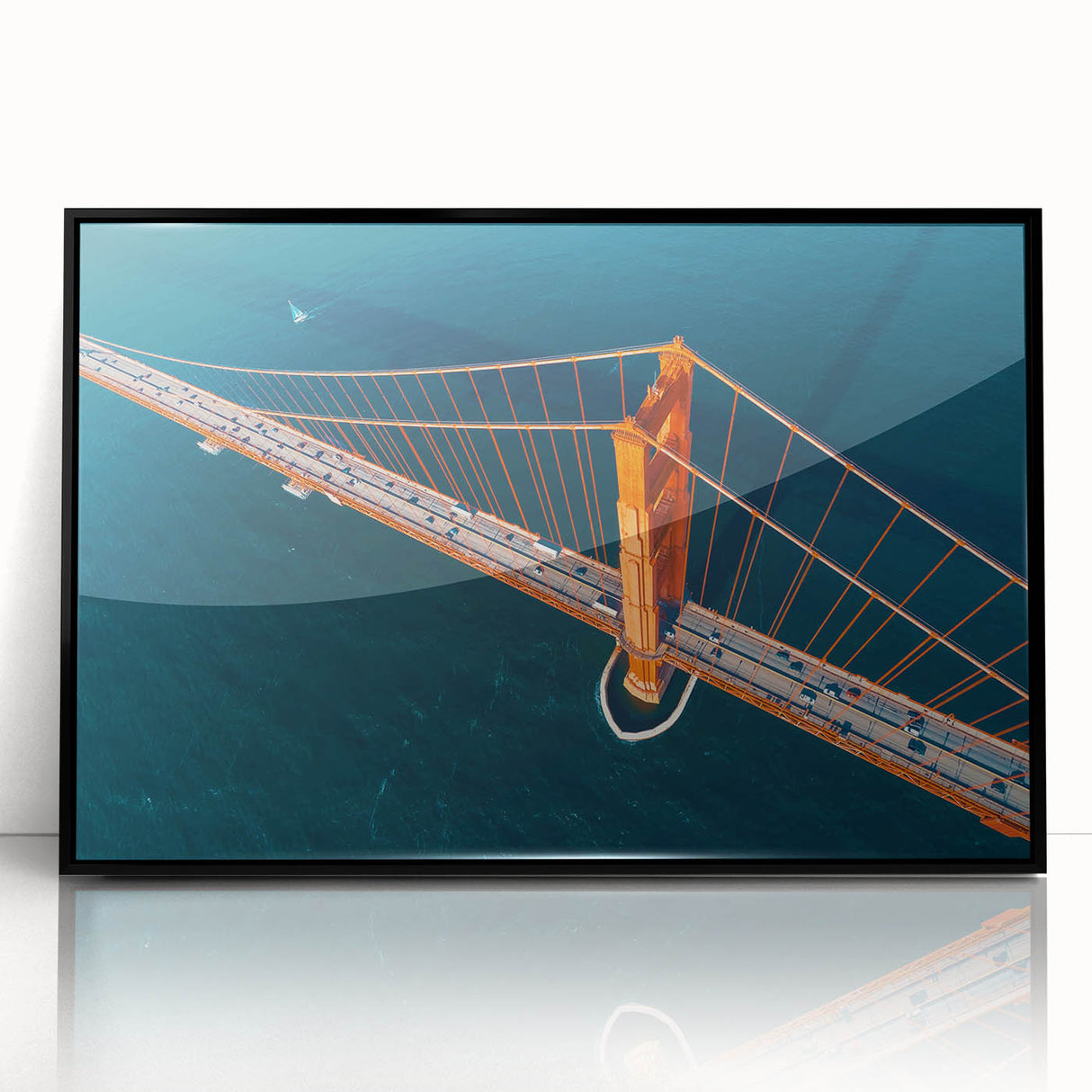 Large abstract wall art featuring a stylized San Francisco skyline in black and white tones, framed in acrylic.