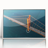 Art Deco poster of San Francisco skyline in muted blue tones on framed acrylic, ideal for modern art wall decor.
