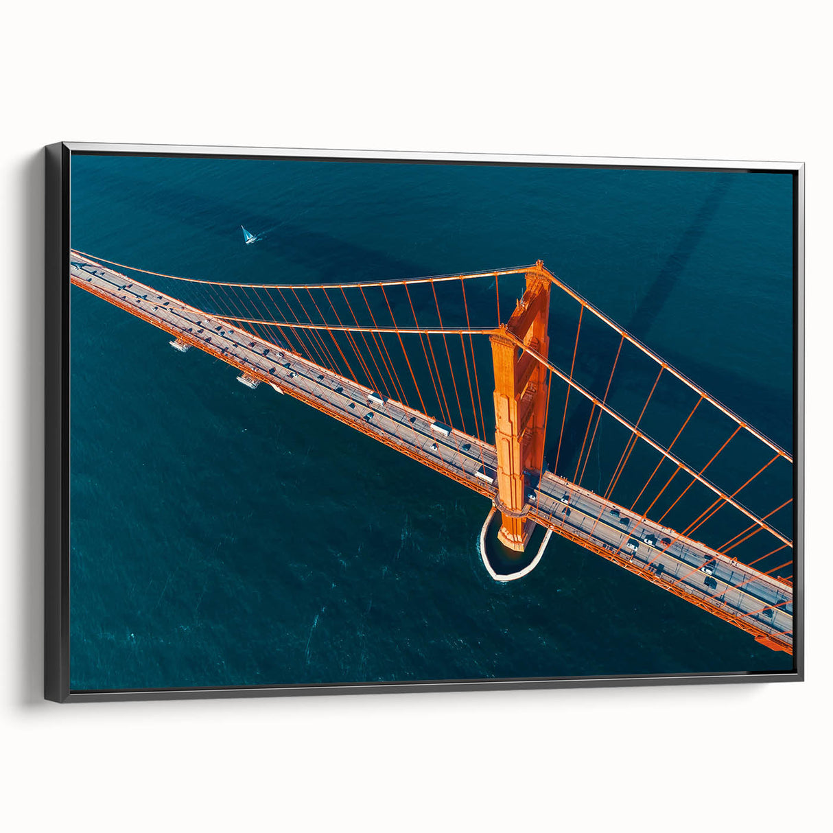 Black and white framed canvas of San Francisco landscape, ideal for bedroom wall decor.