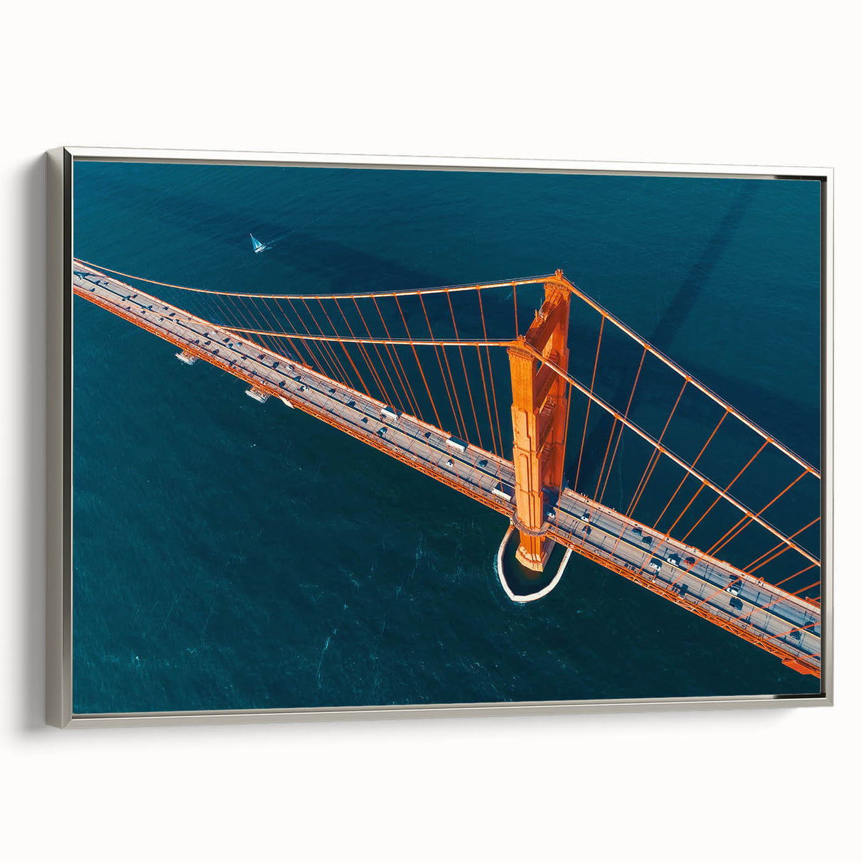 Framed canvas of a vintage-style San Francisco landscape in colorful art tones, ideal for living room decor.