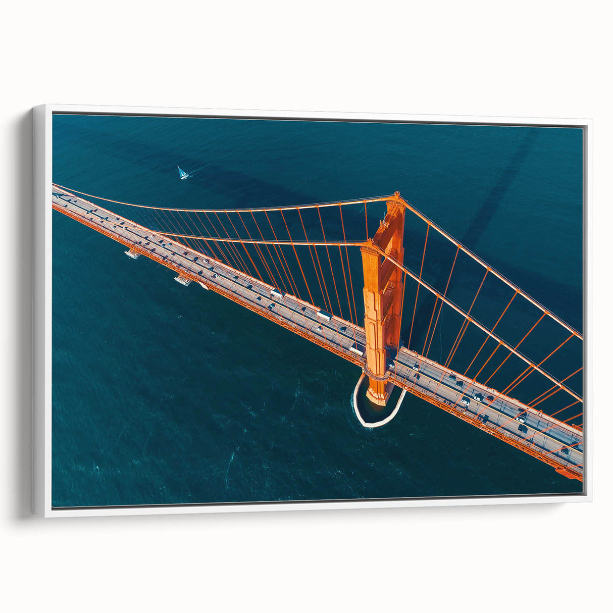 Vintage poster art of San Francisco skyline in colorful hues on a large framed canvas, suitable for living room decor.