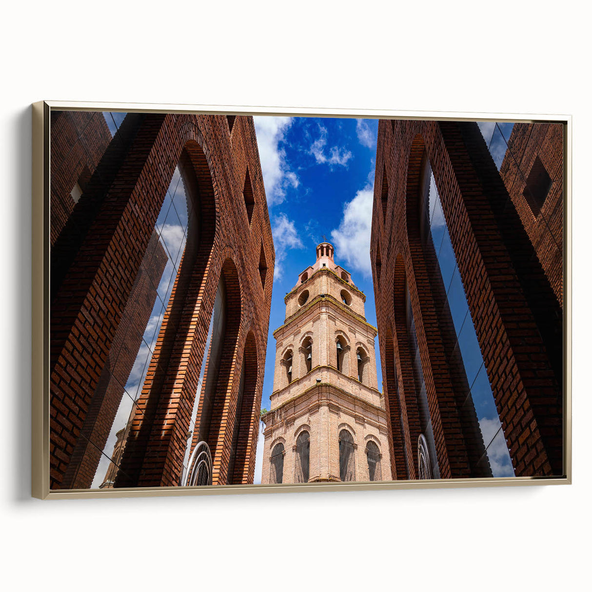 Framed canvas depicting a vintage-style Santa Cruz landscape in muted gold and black tones, ideal for bedroom wall art.