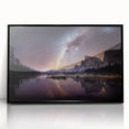 Large abstract wall art depicting Yosemite scenery in mid-century modernist style, framed in black acrylic.