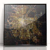 Large abstract wall art depicting Denver's skyline in muted earth tones on a framed acrylic.