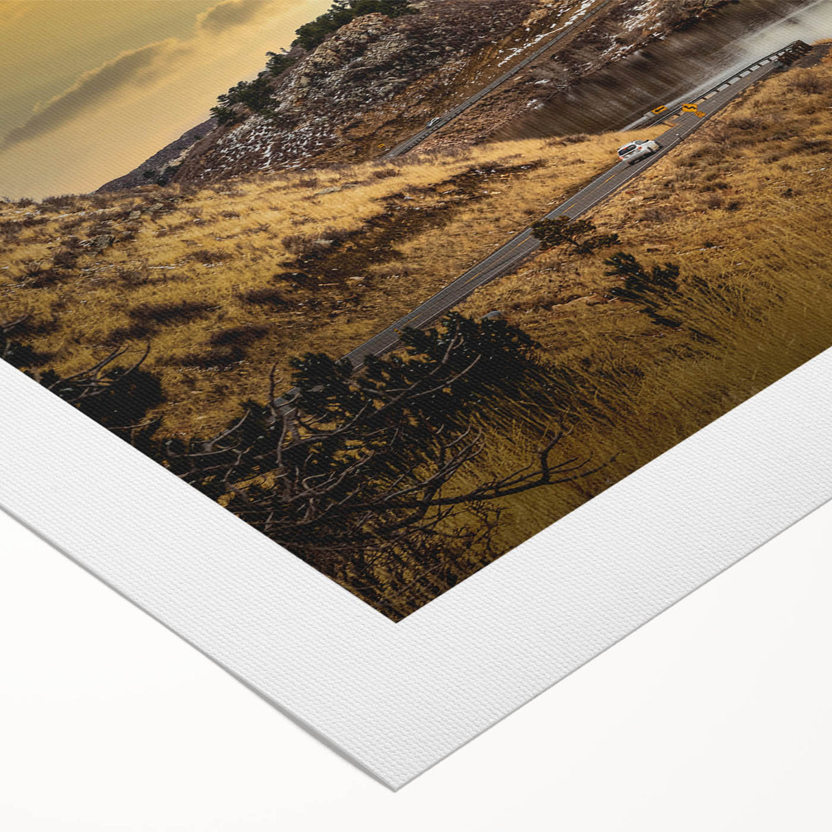 Art deco poster of Colorado Springs landscape on rolled canvas, featuring muted earth tones, ideal for dining room wall art.