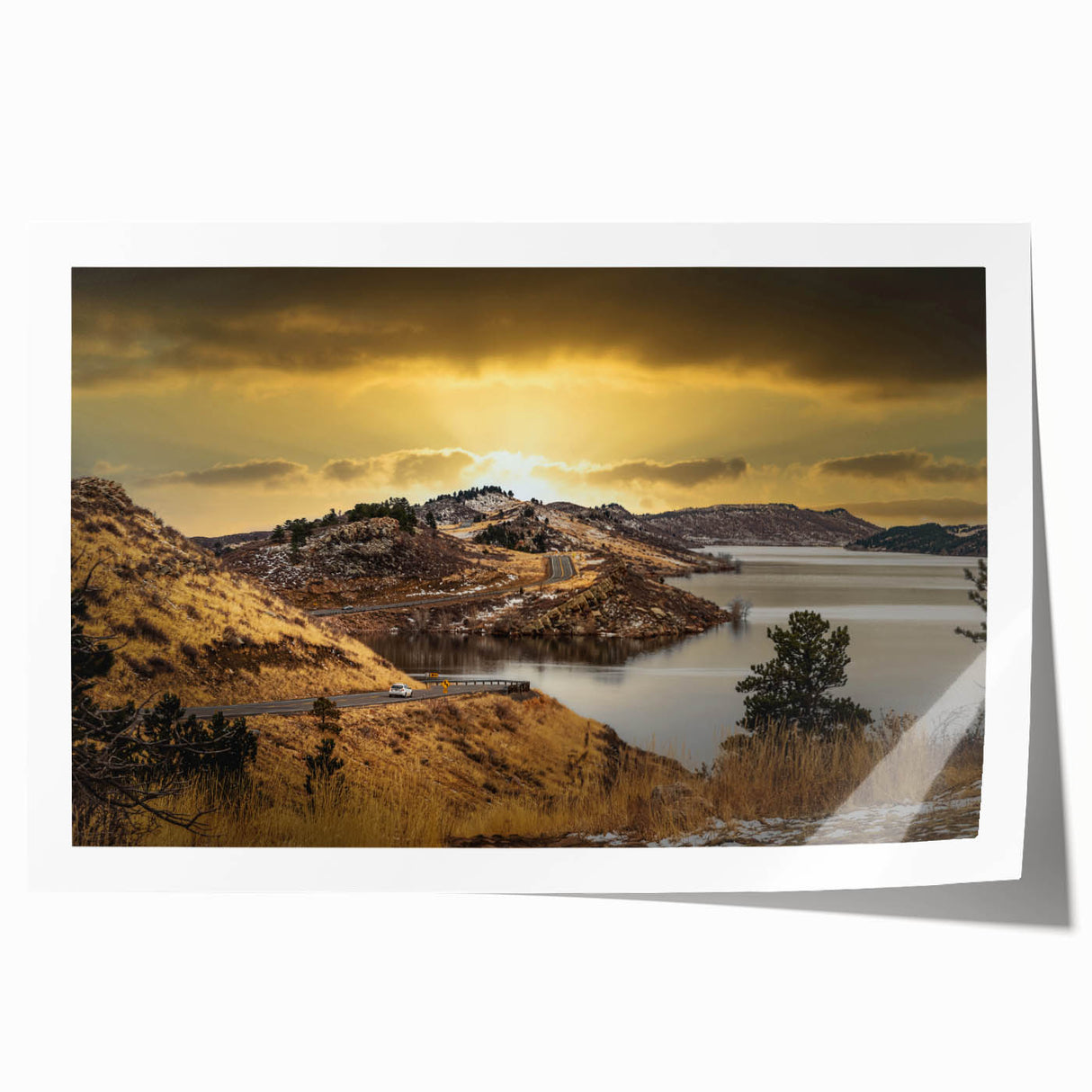 Rolled print of Colorado Springs scenery with floral elements in soft earth tones, suitable for art wall dining room.