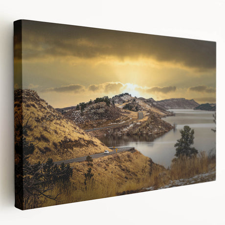 Side view of a stretched canvas depicting a vibrant Colorado Springs landscape, ideal for kitchen wall art.