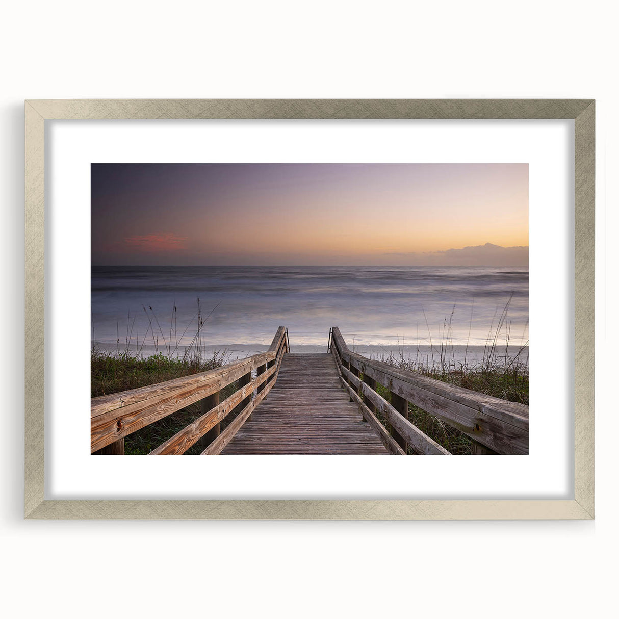 Textured abstract art print depicting Daytona scenery in muted earth tones, framed in silver, ideal for bedroom art.