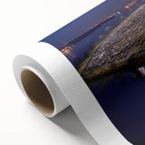 Art Deco style Delaware scenery on rolled canvas, featuring muted blue and green tones, ideal for nursery wall art.
