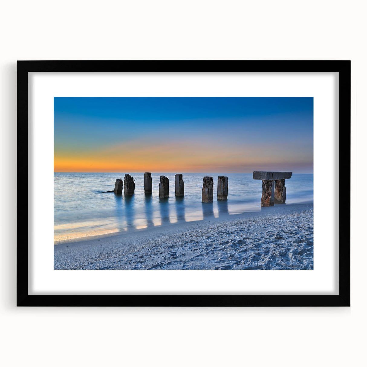 Colorful abstract art print of the Florida Keys in vibrant hues on a textured, extra large canvas, framed in black.