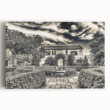 Black and white stretched canvas of Savannah, Georgia scenery, ideal for kitchen wall art.