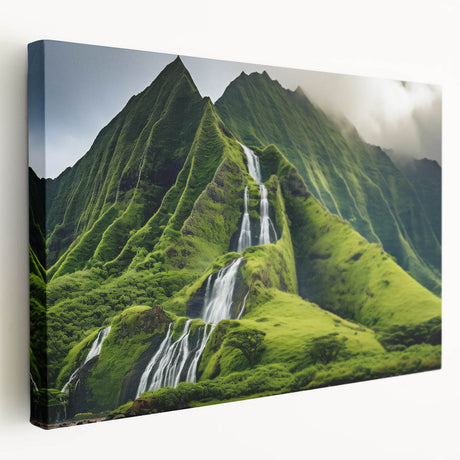 Scenic Oahu, Hawaii landscape on stretched canvas, featuring ocean and palm trees in vibrant colors.