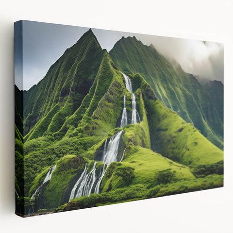 Scenic Oahu, Hawaii landscape on stretched canvas, featuring ocean and palm trees in vibrant colors.