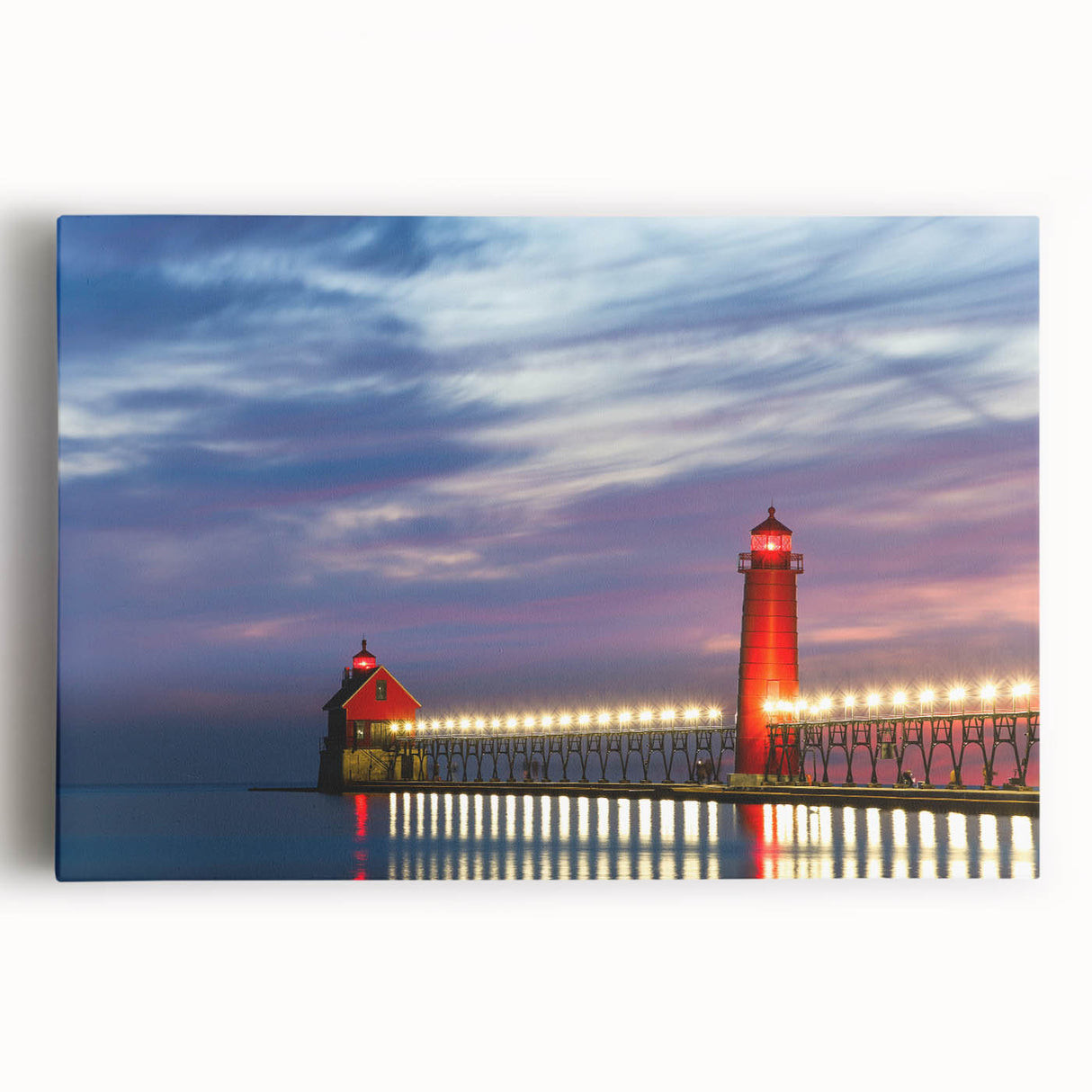 Black and white photo of Lake Michigan, large stretched canvas, ideal for kitchen wall art.