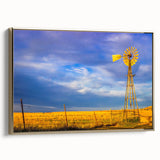 Framed canvas featuring a vintage-style landscape painting of Kansas, with muted earth tones, ideal for bedroom wall decor.