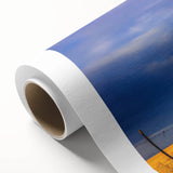 Art deco style poster of Kansas scenery on rolled canvas, with muted earth tones, ideal for nursery wall art.