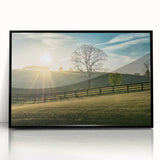 Large abstract wall art depicting a Kentucky landscape in muted earth tones on a framed acrylic print.