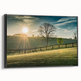 Black and white framed canvas of a Kentucky landscape, featuring vintage poster art style, ideal for bedroom decor.