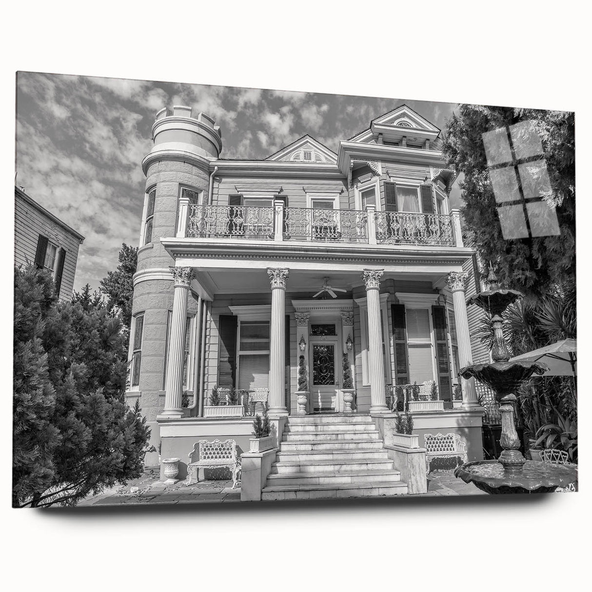 Acrylic print of a large abstract depiction of New Orleans in muted earth tones, ideal for bedroom or dining room art.