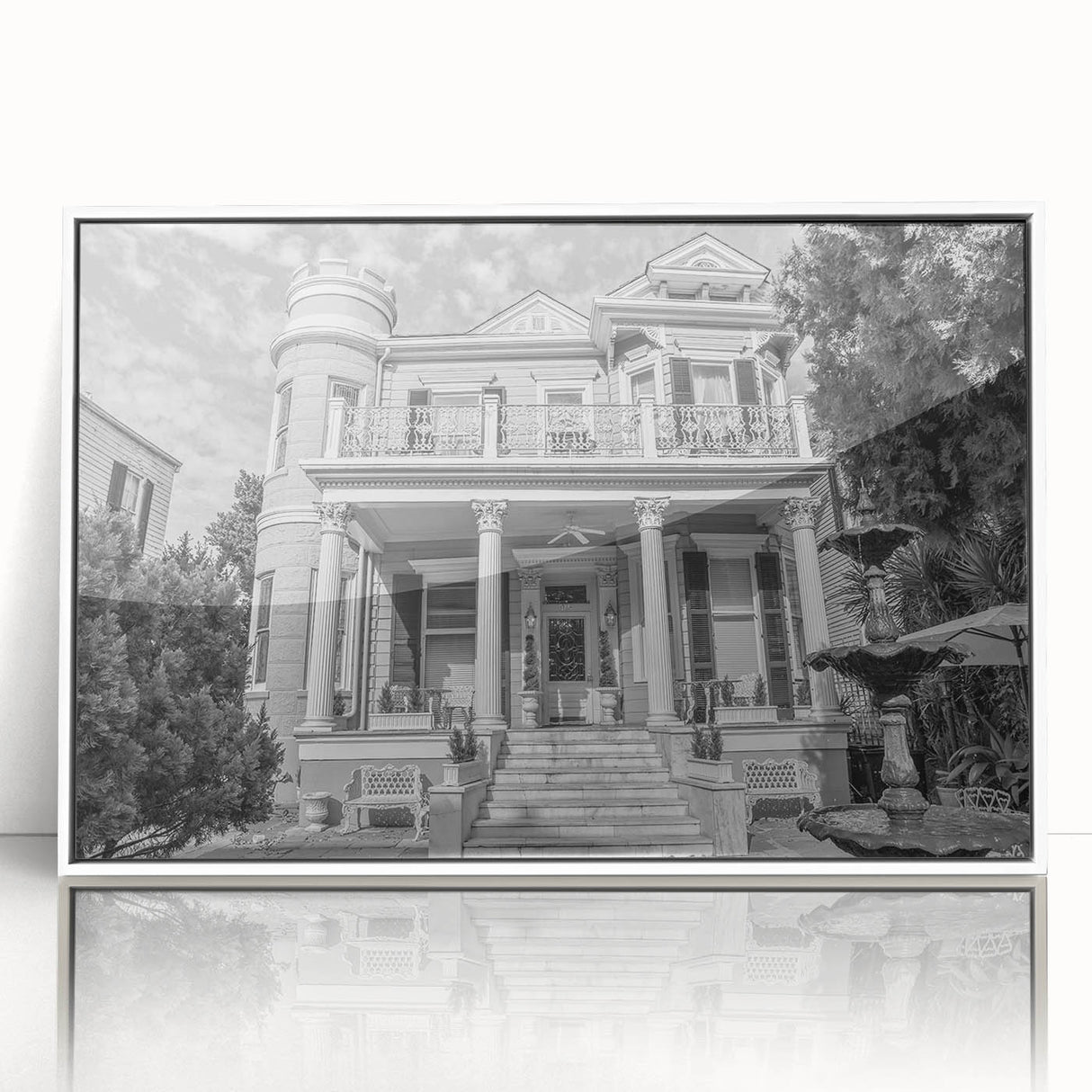 Art Deco poster of New Orleans skyline in muted gold and white tones on framed acrylic, suitable for nursery wall art.