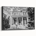 Black and white framed canvas of New Orleans landscape, ideal for bedroom wall art.